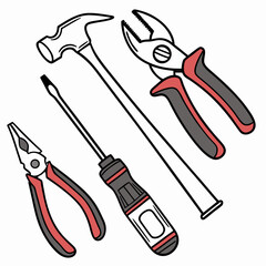 Hammer pliers screwdrivers tool set red gray tools repair