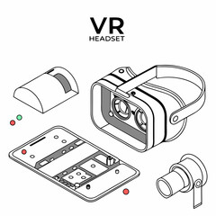 Virtual reality headset components disassembled for repair vr device technology
