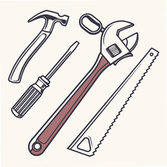 Hammer screwdriver adjustable wrench handsaw tools vector