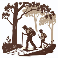 Father son hiking forest adventure trees