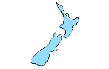 A simple stylized map of the country of New Zealand