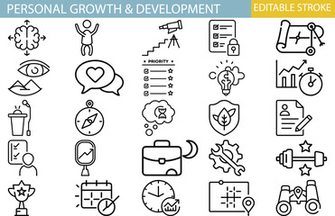 Fototapeta premium Elevate Your Journey with Editable Personal Growth Vector Icons