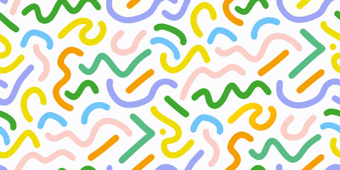 Abstract colorful wavy lines and shapes on a white background