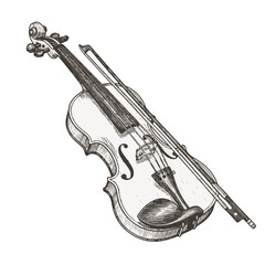 Obraz premium Vintage violin with bow on white background 