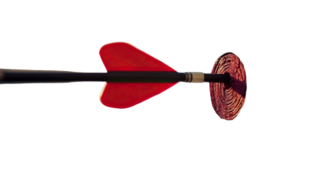 Red-fletched arrow piercing target