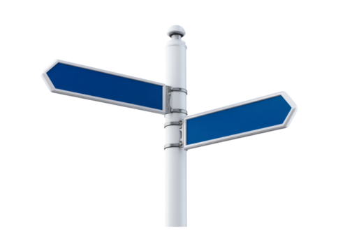 Blank blue directional signpost isolated on black background, Isolated On Transparent Background, Cut Out