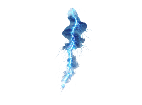 Abstract blue lightning bolt energy power storm, Isolated On Transparent Background, Cut Out