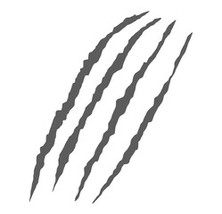 Four bright ripped claw scratch marks on black background for scary art