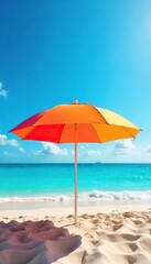 Tranquil Beach Umbrella Shade and Serenity on a Sunny Seaside Shore, Perfect for Summer Vacation Imagery