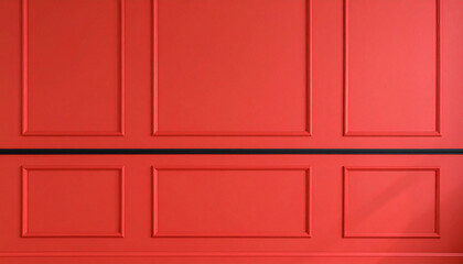 Bright red interior wall panel with glossy black moulding detail captured in soft daylight with photo-realistic elegant composition
