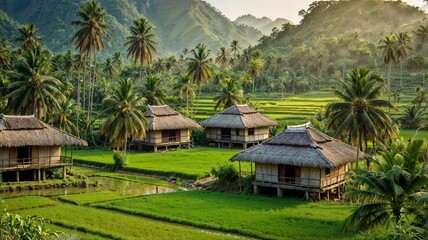 Fototapeta premium rice fields with straw hut