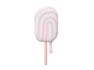 Pink and white striped popsicle melting delicious summer treat, Isolated On Transparent Background, Cut Out