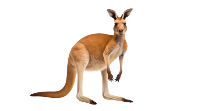 Striking red kangaroo poses elegantly with a transparent background.