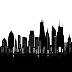 Modern urban skyline silhouette with skyscrapers