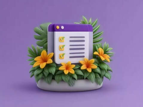 Playful checklist interface amongst vibrant tropical foliage and cheerful yellow flowers presenting a fresh and modern concept for eco-friendly task management and digital organization solutions