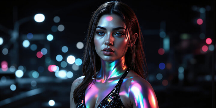 Iridescent Spectrum Glow - A surreal play of shimmering rainbow colors blending fluidly against a dark background. A futuristic, dreamlike