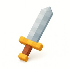 Pixelated sword with gold and brown hilt ideal for gaming graphics, website icons, logo design, and digital illustrations. Versatile asset.