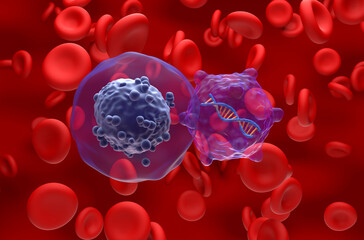 Gene therapy in Acute myeloid leukaemia (AML) - closeup view 3d illustration