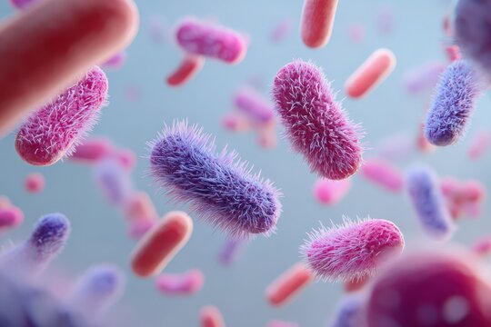 Probiotics, bacteria on white background. Bacteria and microorganisms. Microscopic probiotics, bacterial flora 