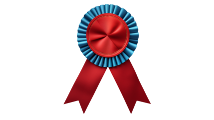 Red and blue award rosette illustration against Isolated on transparent Background