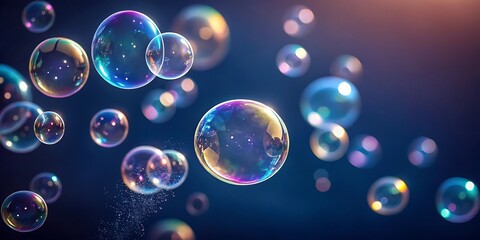 Floating soap bubbles abstract background iridescent rainbow colors
