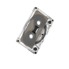 Photo of a transparent cassette tape floats isolated on transparent background, its simple design highlighting a nostalgic feel