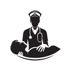 nurse patient vector silhouette clip art logo design illustration. medical clinic health care. doctor patient medicine.