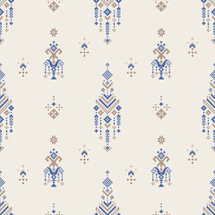 Elegant cream background with minimal Thai floral motifs in pixel art style. Soft colors and repeating symbols make it perfect for elegant digital prints.
