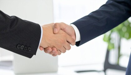 オフィスで握手を交わすビジネスパーソン