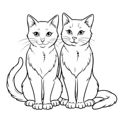 Obraz premium Two stylized cats sitting together outline black and white