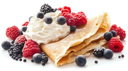 Delicious Crepes with Fresh Berries and Whipped Cream Toppings