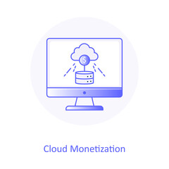 SaaS Monetization Icon, Web Profit System, Cloud Billing, Revenue from Data, Tech Earnings Icon, Online Business Income, Server Revenue Model, Cloud Profit