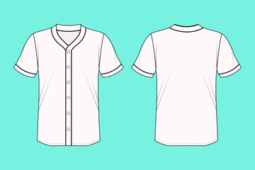 Unisex Black and White Baseball Jersey uniform fashion flat sketch vector illustration template outline CAD mockup.