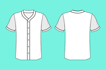 Baseball Tee Jersey fashion flat sketch vector illustration template outline CAD mockup.
