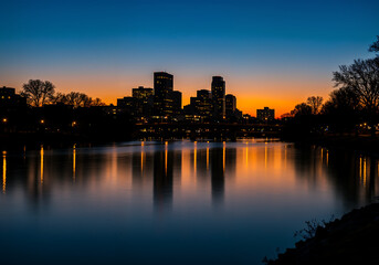 City Skyline Silhouette at Sunset with Lit Windows and Gradient Sky for Mobile Wallpaper