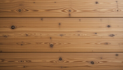 Fototapeta premium This image showcases a detailed close-up of a wooden table top background, featuring rich, light brown wood grain and visible knots.