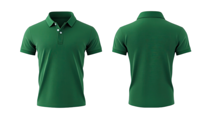 Forest green polo shirt, front and back views