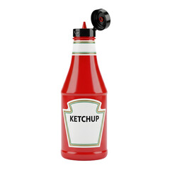 Photo of a red ketchup bottle with a white label, isolated on transparent background