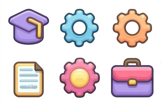 Engaging visual representation of educational elements featuring a graduation cap colorful gears documentation and a briefcase symbolizing the intersection of learning and career development