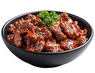 Fototapeta premium Stir-fried beef in a dark bowl