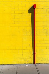 Shadow on yellow wall with red hose in urban light