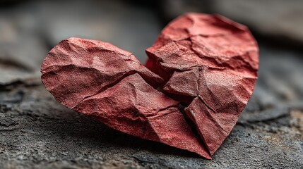 Broken Heart Shaped Crumpled Paper Illustrating Stress and Frustration. Negative Emotion and Emotional Distress Concept.
