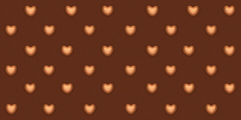 emboss  golden heart on red brown pastel sand textured paper seamless pattern. modern and  vintage style  wallpaper .