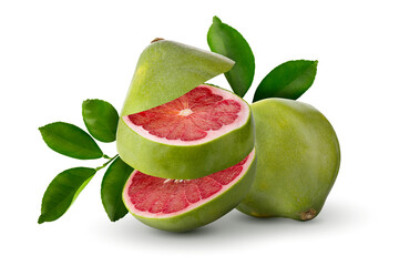 whole and half cut grapefruit isolated on a transparent background