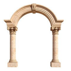 Naklejka premium An Ancient arch with two columns on the left and right side, made of beige marble, isolated on a white background 