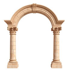 Fototapeta premium An Ancient arch with two columns on the left and right side, made of beige marble, isolated on a white background 