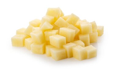 Diced raw potatoes isolated on a transparent background