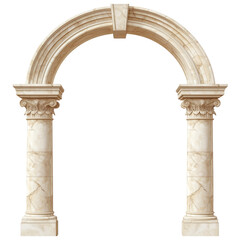 Naklejka premium An Ancient arch with two columns on the left and right side, made of beige marble, isolated on a white background 