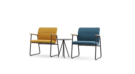 Two Chairs and Table in a Minimalist Setting on White Background