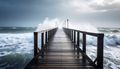 Fototapeta premium Wooden pier in a stormy sea